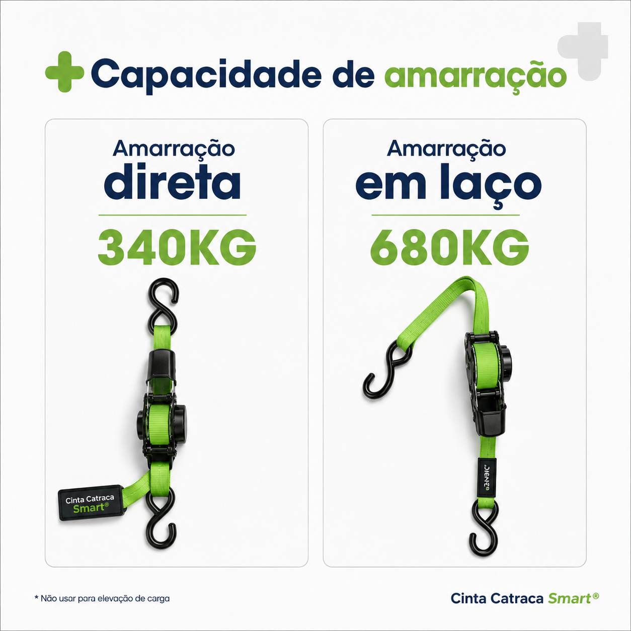 Capacidade de amarração: 340KG em amarração direta e 680KG em amarração em laço
